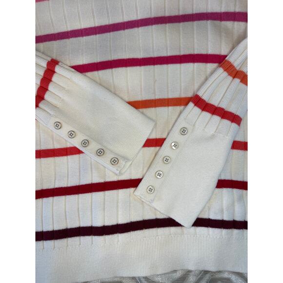 Talbots Ribbed Turtleneck Sweater Cream Rainbow Stripe Plus Size 1X Pullover - Picture 6 of 8